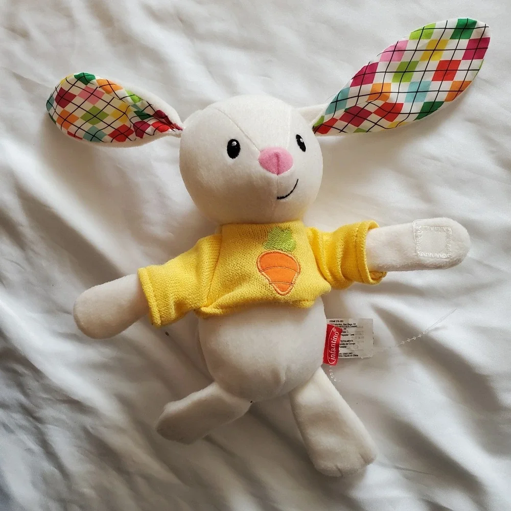 Plush Bunny Infantino Lovey Argyle Pattern Ears and Yellow Carrot Sweater Easter